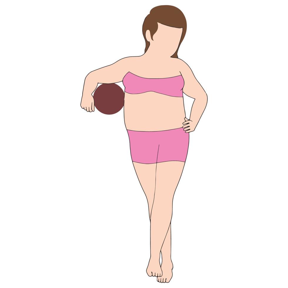 girl with beach ball flat character illustration on white background. vector