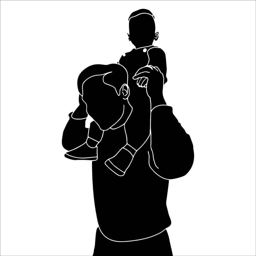 Father and Child hand drawn vector illustration.