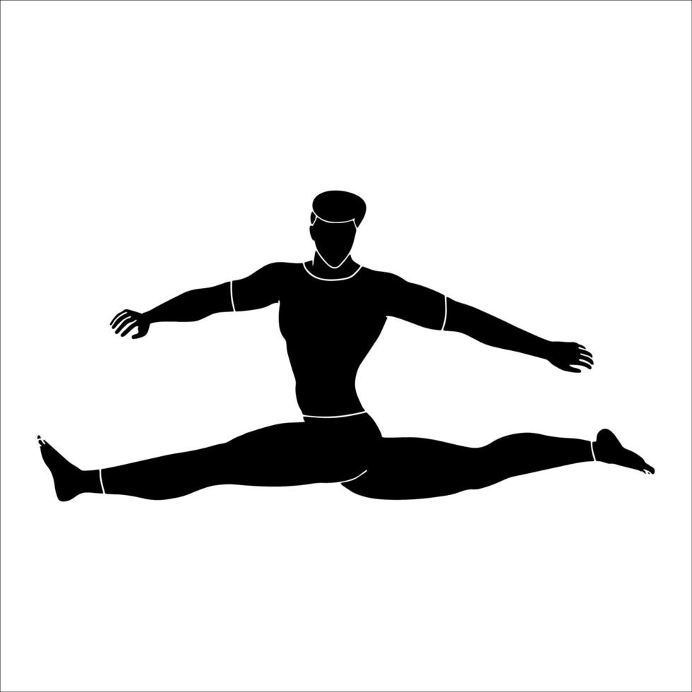 muscular men stretching legs pose silhouette illustrated on white background vector