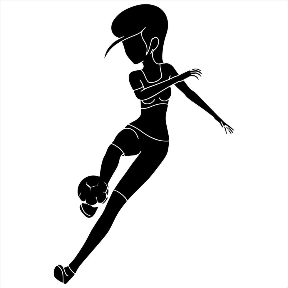 silueta de personaje de jugador de fútbol femenino sobre fondo blanco. vector