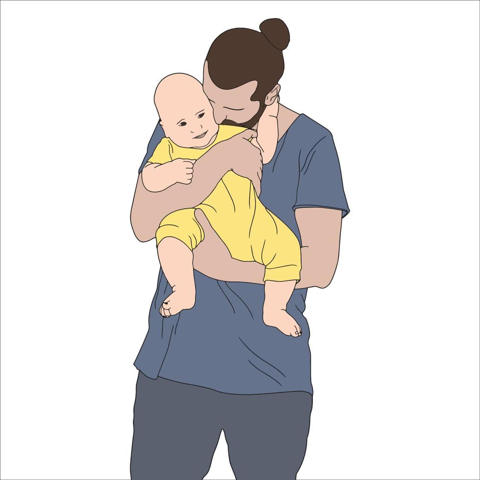 father and son digital illustration for fathers day. vector