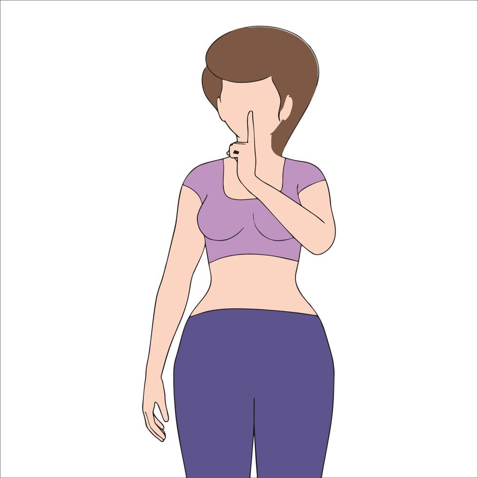 flat illustration of girl in silence pose on isolated background. vector