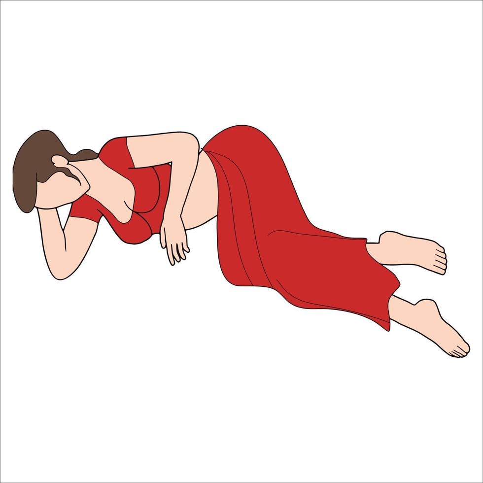 Indian saree women leaning or sleeping on the floor character drawing on white background. vector