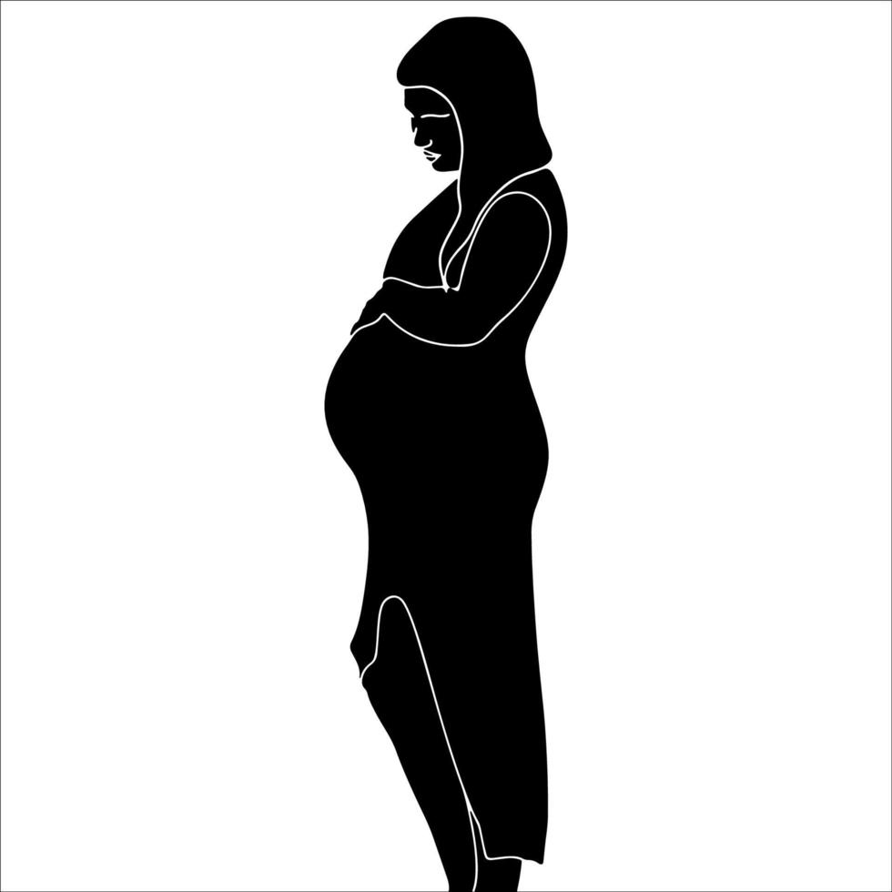 Ilustración de vector de silueta de mujer embarazada sobre fondo blanco.