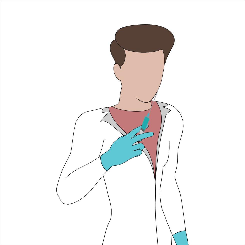 doctor with injection syringe hand drawn vector illustration.
