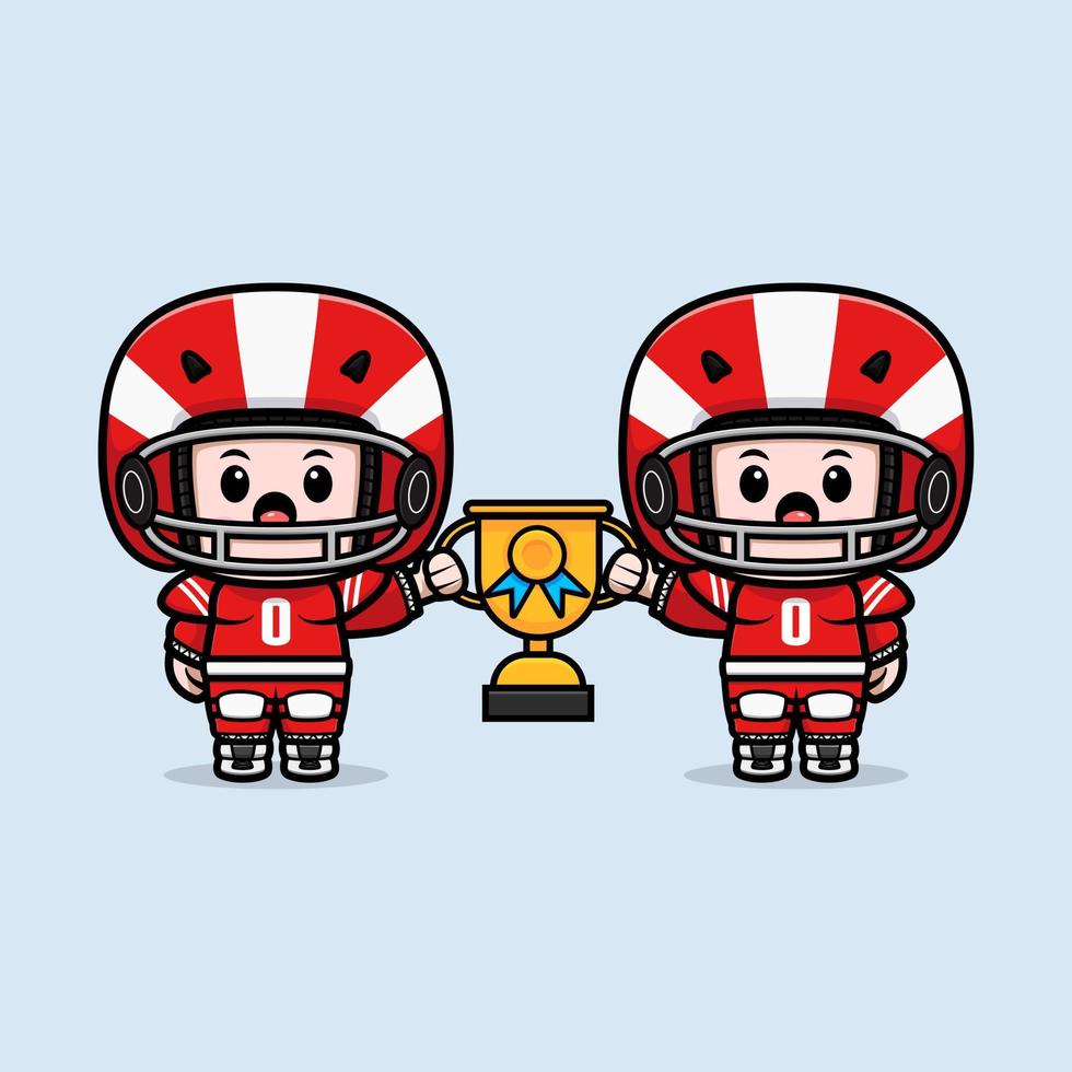 Cute American football player kawaii mascot character illustration for sticker, poster, animation, children book, or other digital and print product vector