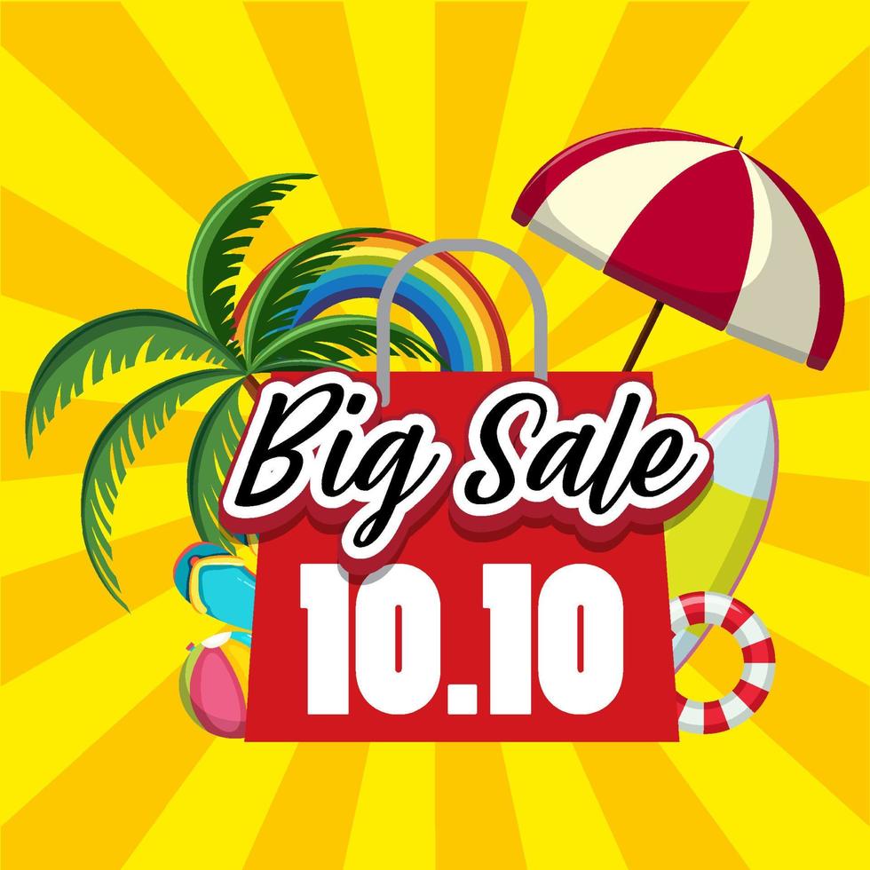 10.10 Big Sale promotion banner on yellow rays vector