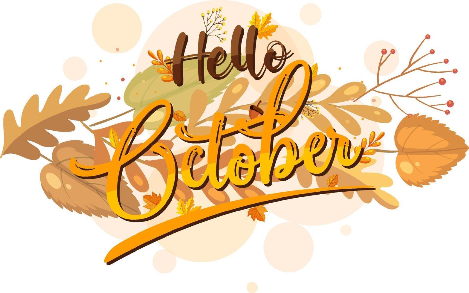 Hello October logo with ornamental autumn leaf vector