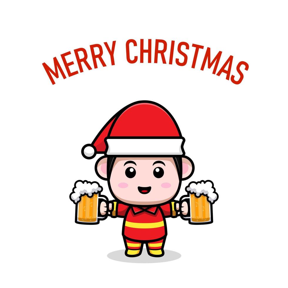 cute mascot character celebrate Christmas greeting card illustration vector