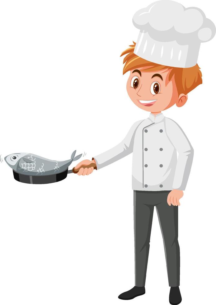 un chef profesional cocinando pescado vector