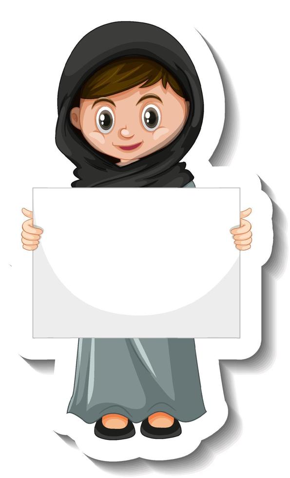 Arab muslim girl holding empty banner vector