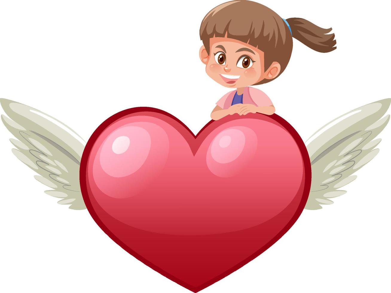Glossy heart wings with little girl vector
