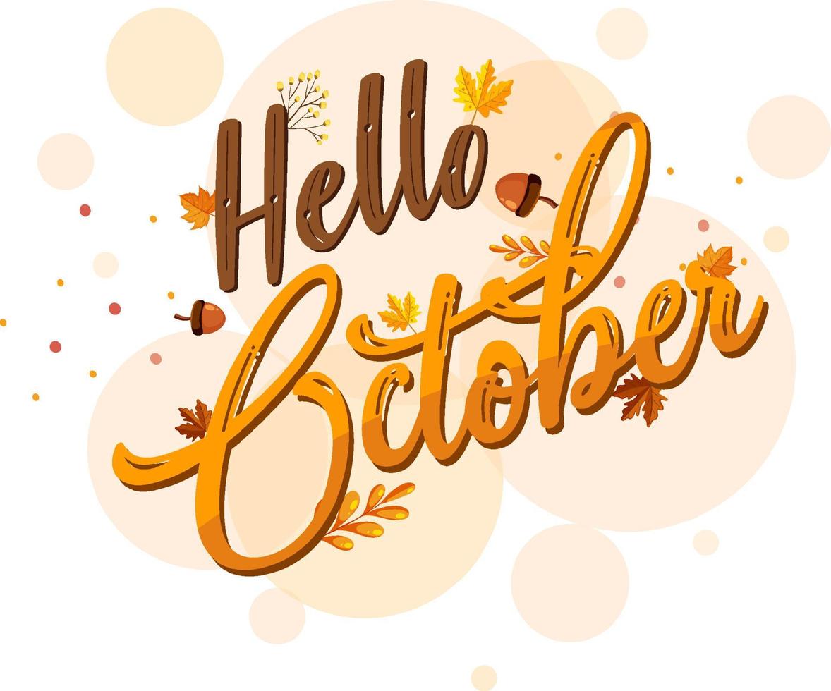 Hello October logo with ornamental autumn leaf vector