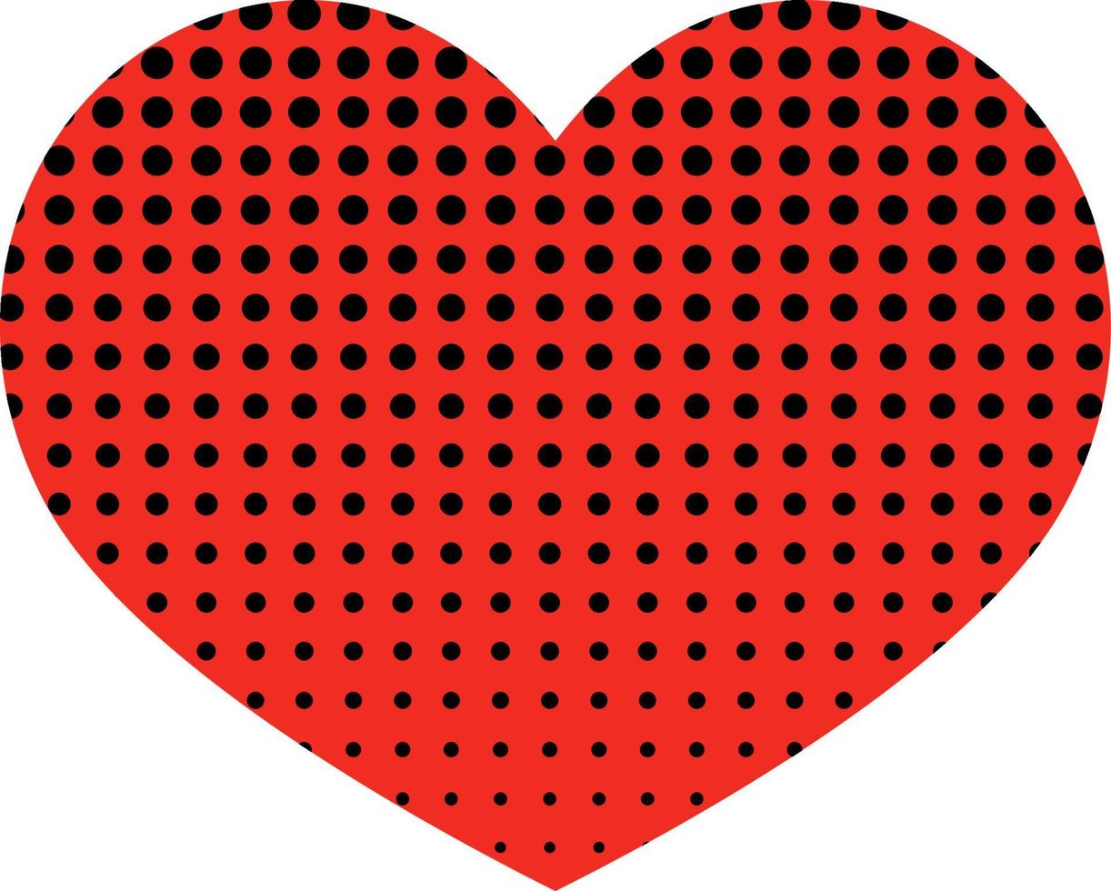 Red heart with black polka dots pattern vector