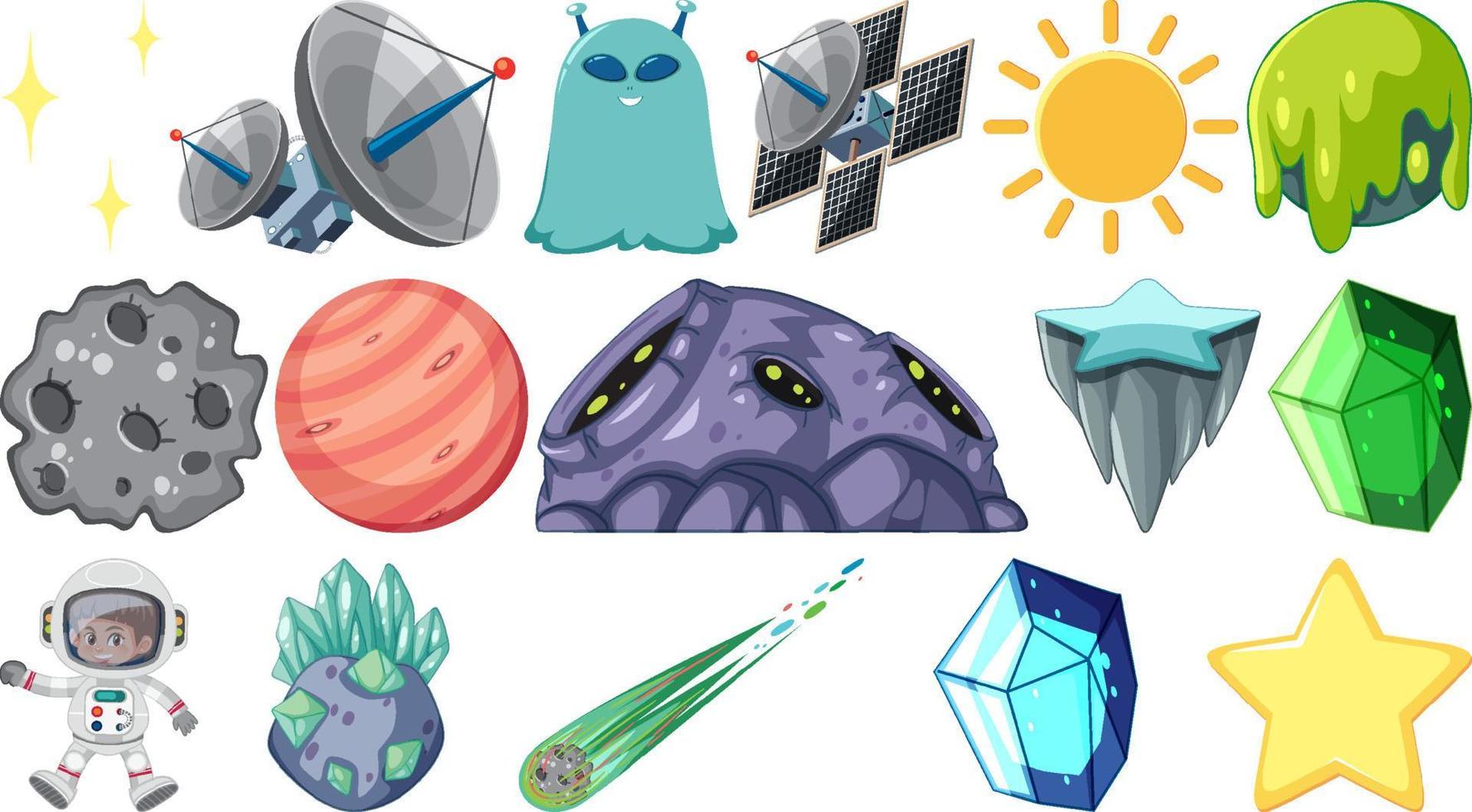 Isolated fantasy space game objects and elements set vector