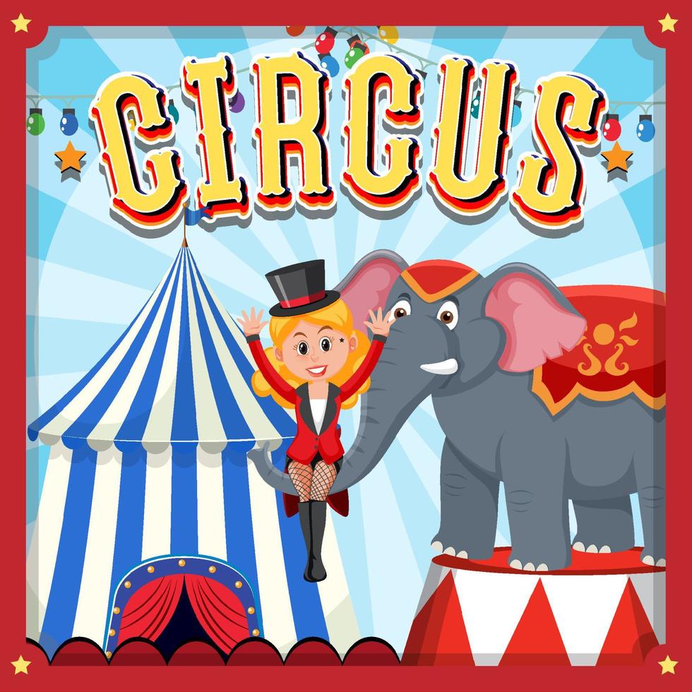 Circus poster design with magician and elephant on stage vector