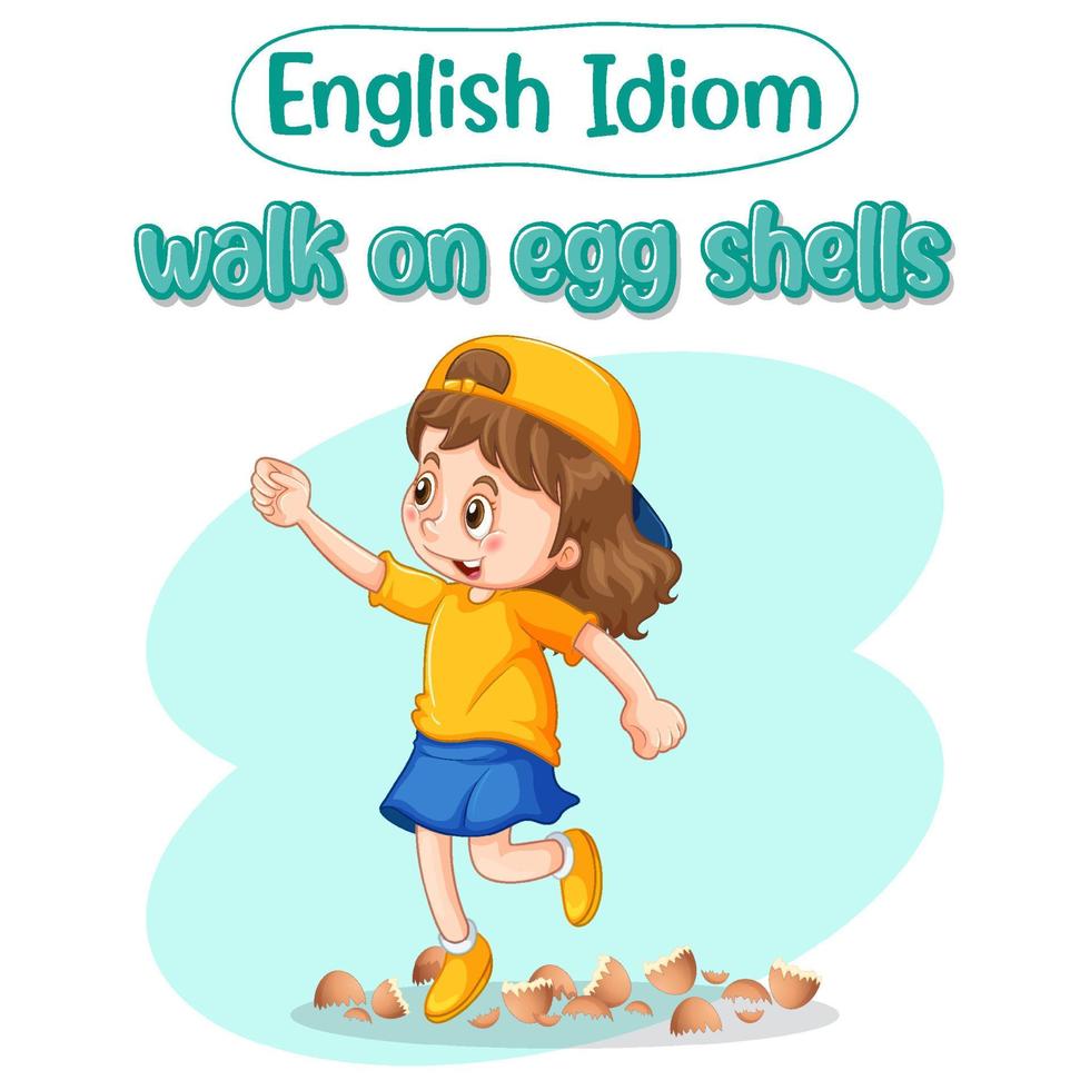 English idiom with picture description for walk on egg shells vector