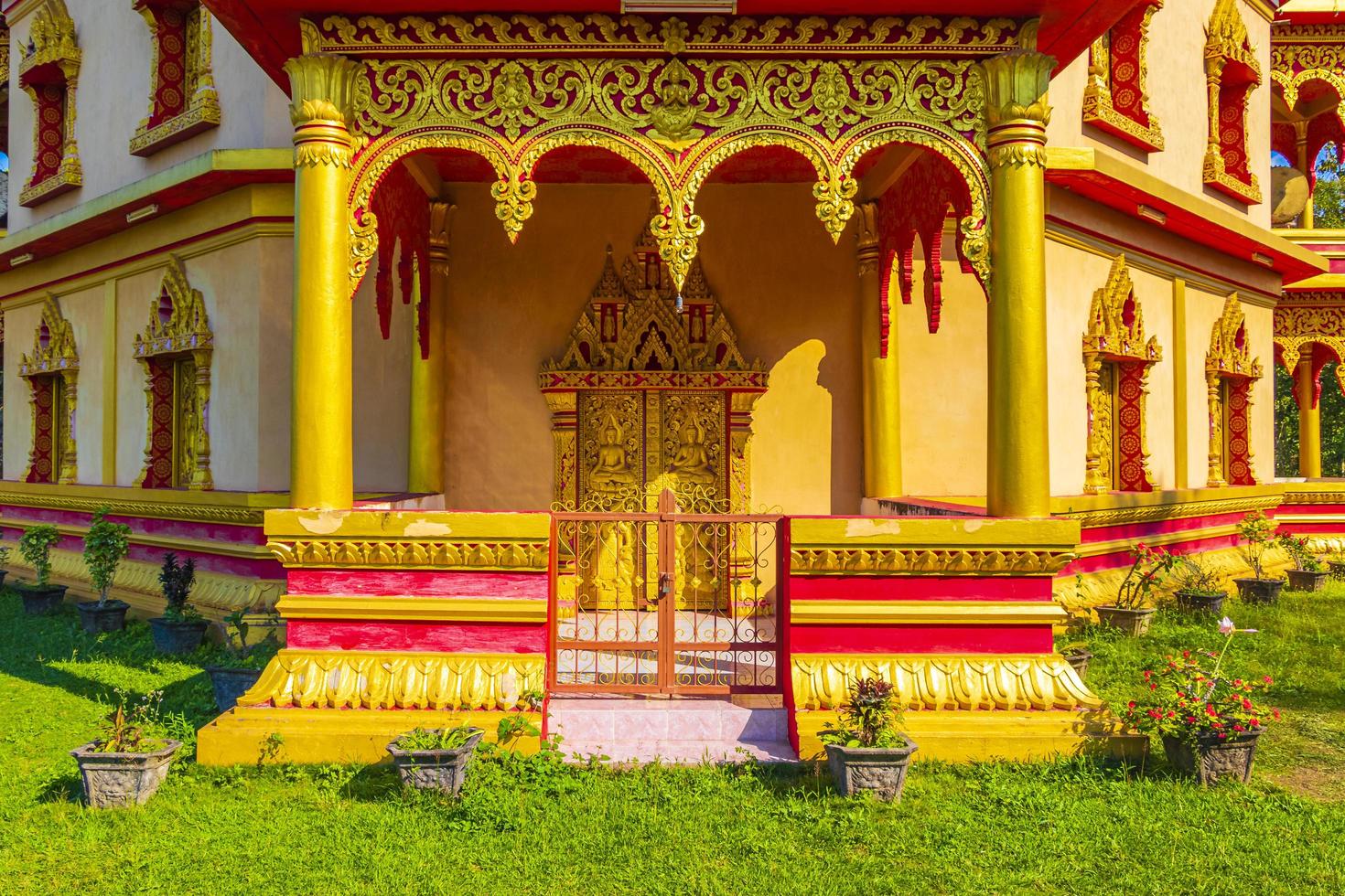 Wat Phol Phao buddhist temple entrance door Luang Prabang Laos. photo
