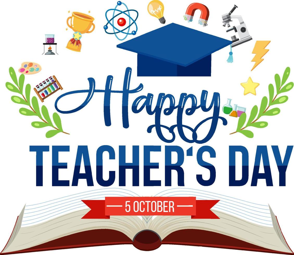 World teacher's day lettering banner with mortarboard hat vector