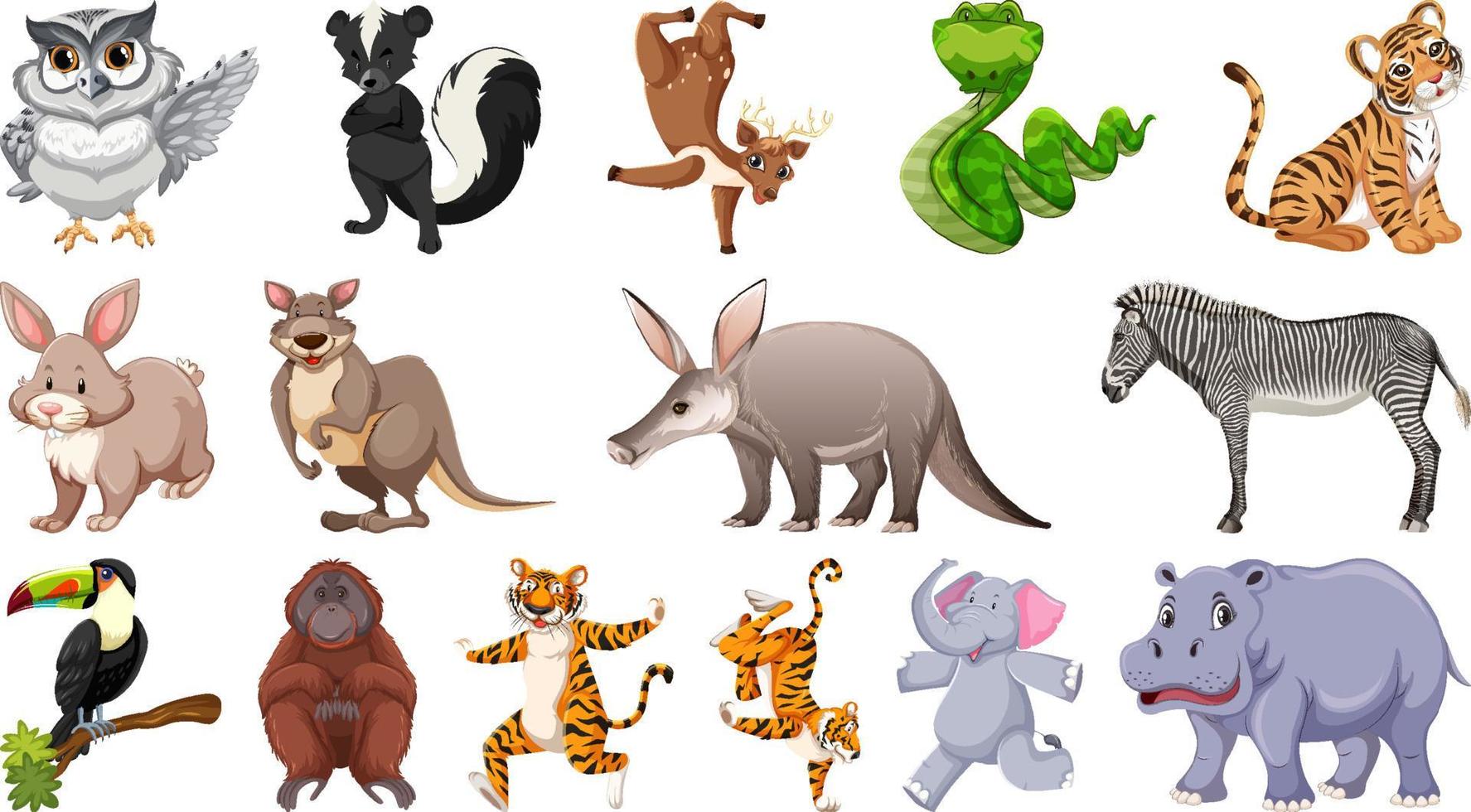 Set of different wild animals cartoon characters 5059148 Vector Art at  Vecteezy
