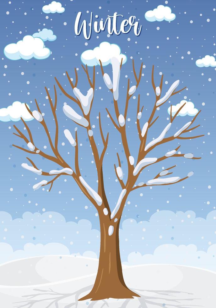 Winter season poster with snow covered tree vector