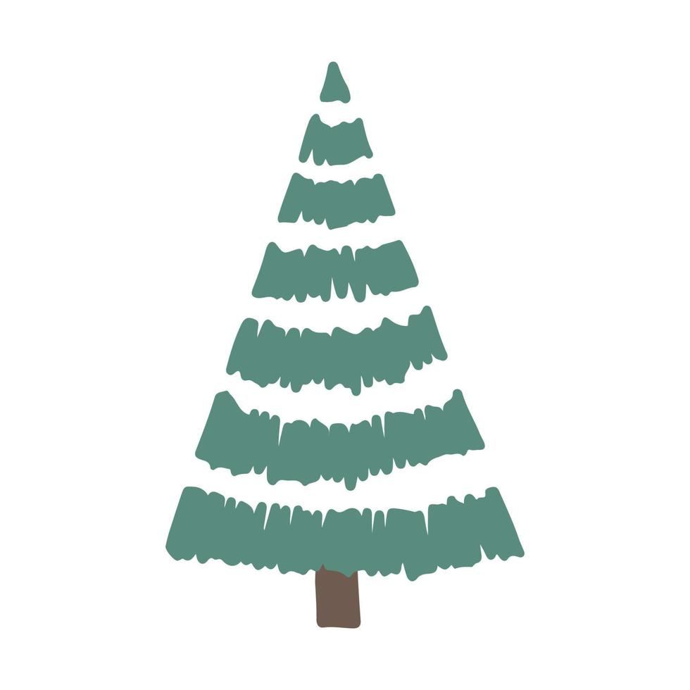 Vector hand drawn Christmas tree isolated on white background icon. Abstract doodle drawing woods. Decorative vintage fir tree for seasonal design, greeting card. Scribble spruce with new year garland