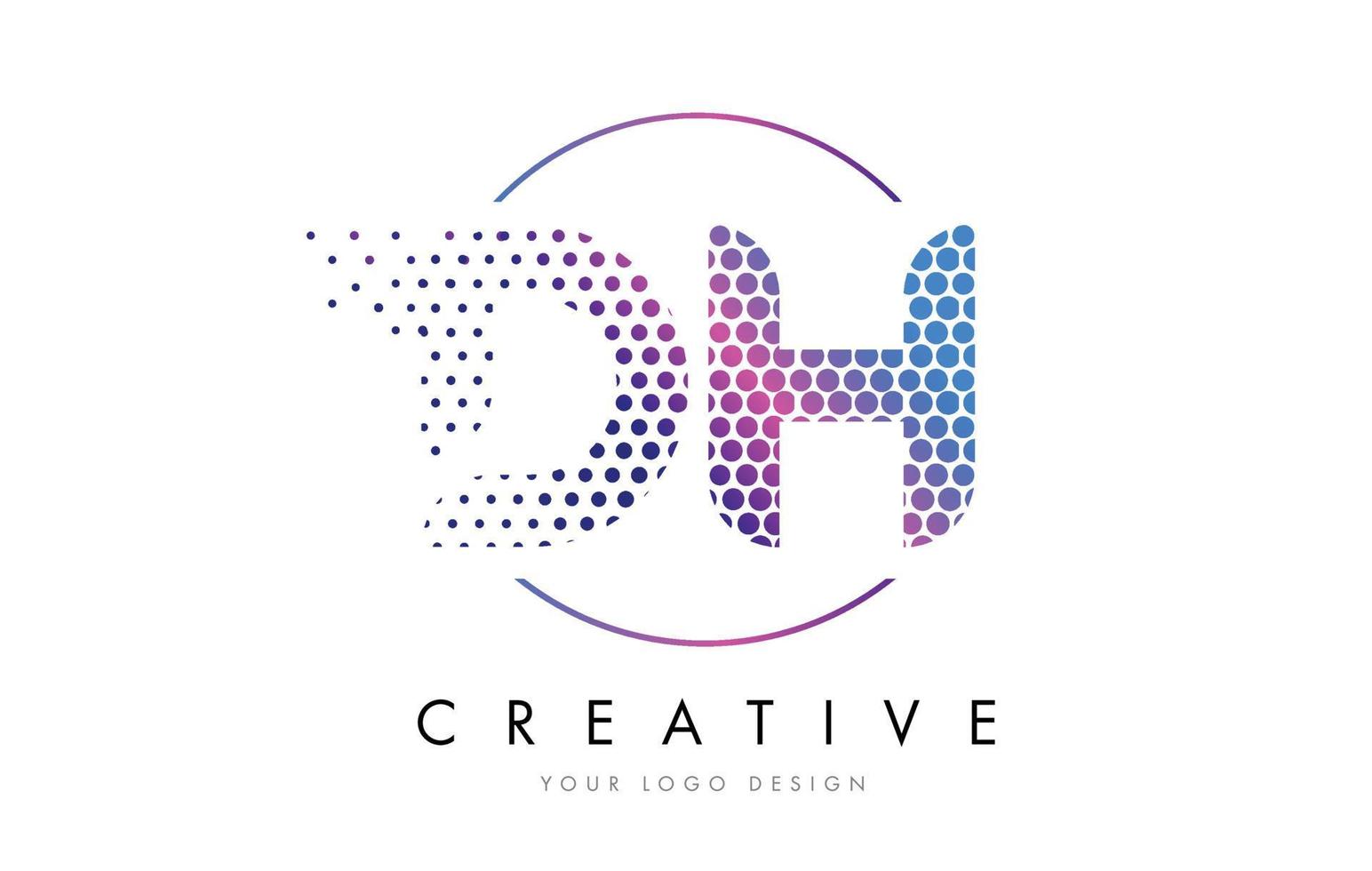 Vector de diseño de logotipo de letra de burbuja punteada magenta rosa dh dh