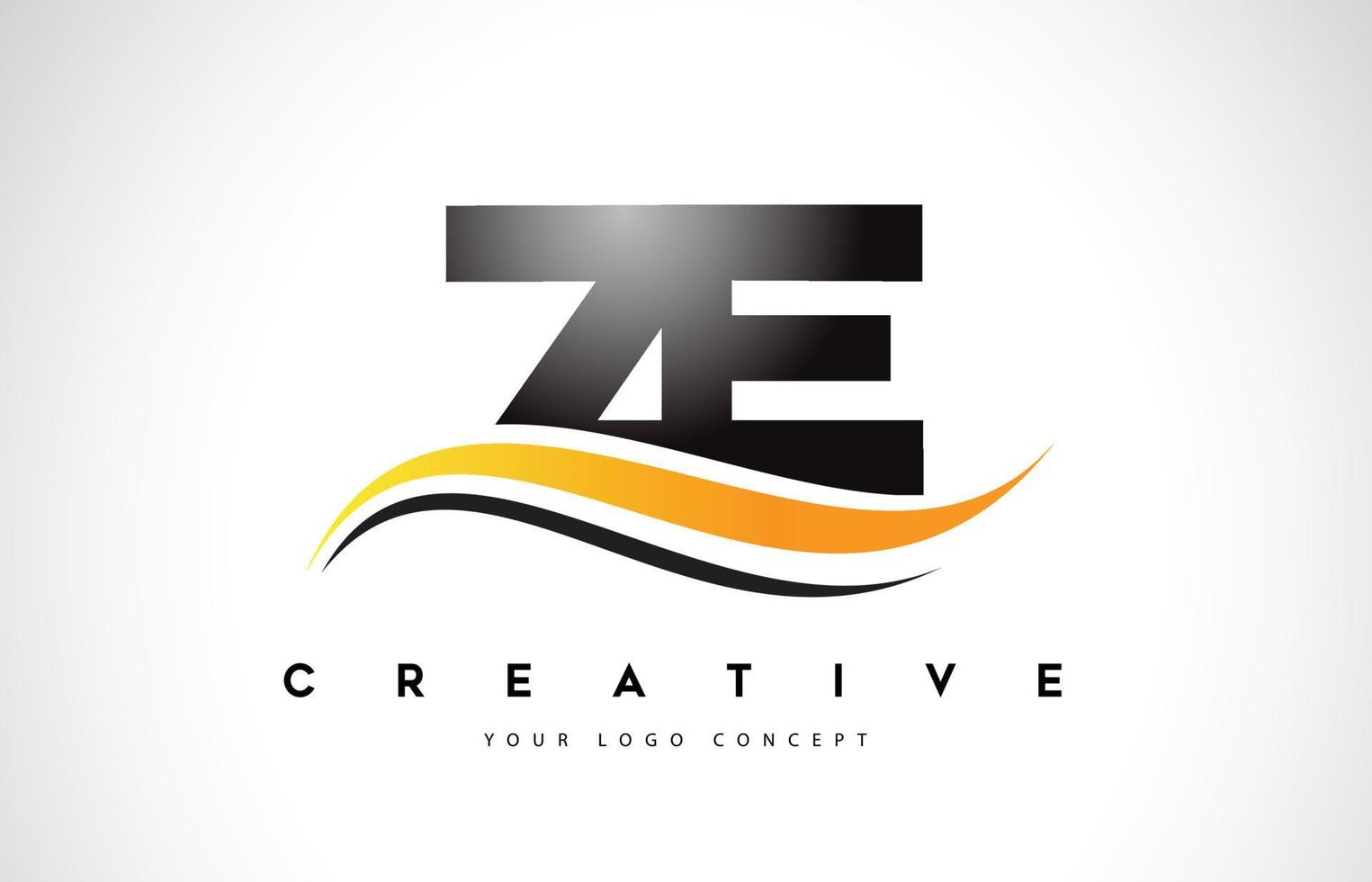 ZE Z E Swoosh Letter Logo Design with Modern Yellow Swoosh Curved Lines. vector