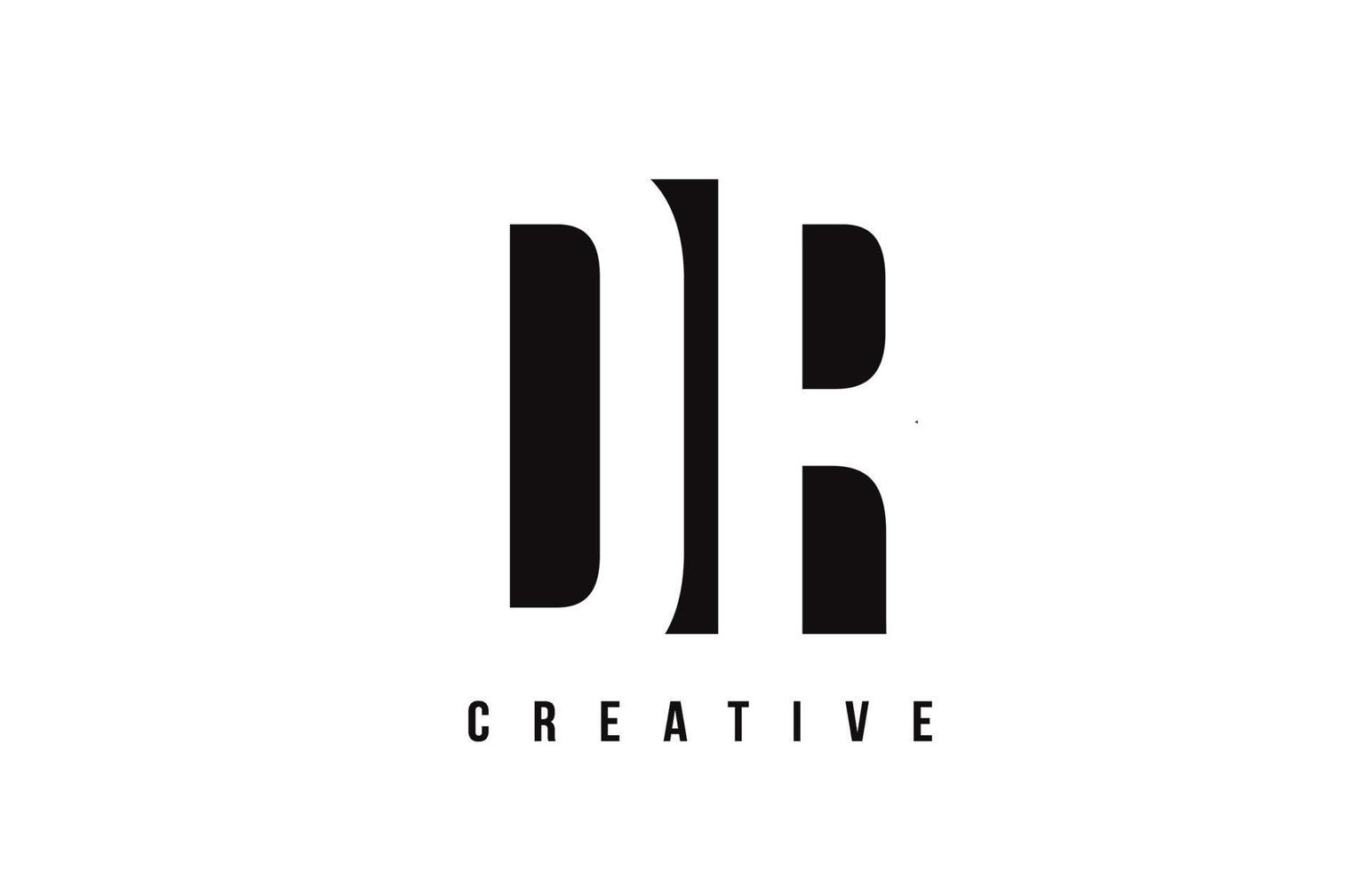 DR D R White Letter Logo Design with Black Square. vector