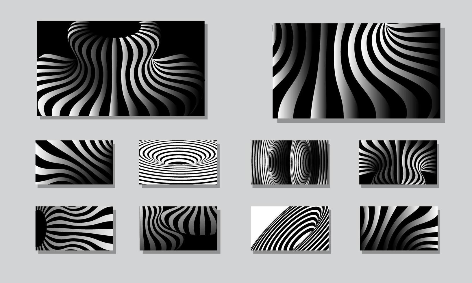 stock vector set collection optical art illusion of striped geometric black white line surface flowing