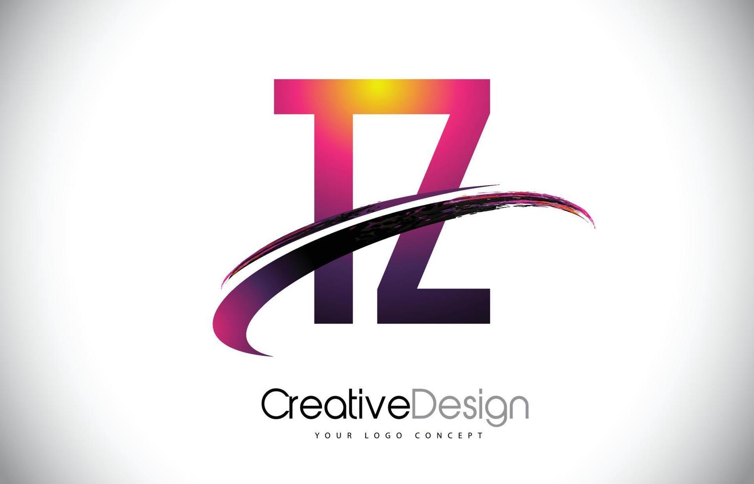 TZ T Z Purple Letter Logo with Swoosh Design. Creative Magenta Modern Letters Vector Logo.