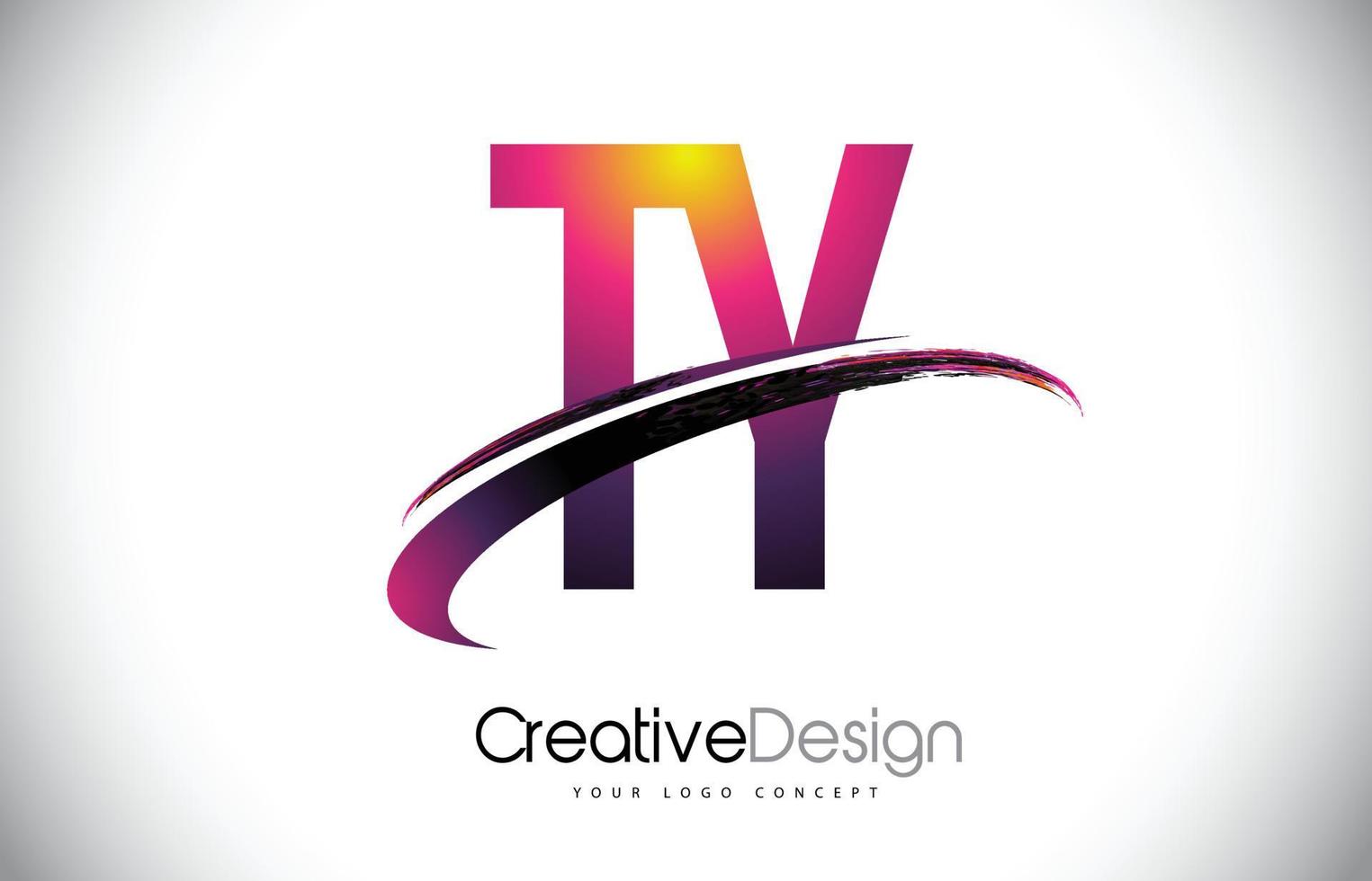 TY T Y Purple Letter Logo with Swoosh Design. Creative Magenta Modern Letters Vector Logo.