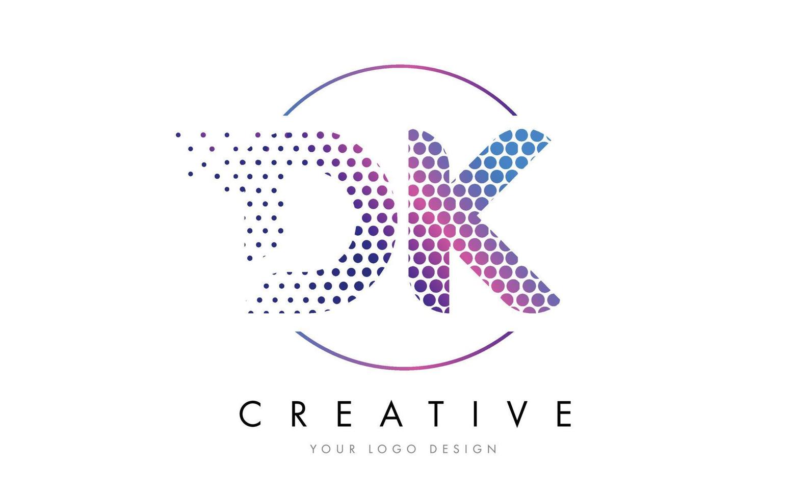 DK D K Pink Magenta Dotted Bubble Letter Logo Design Vector