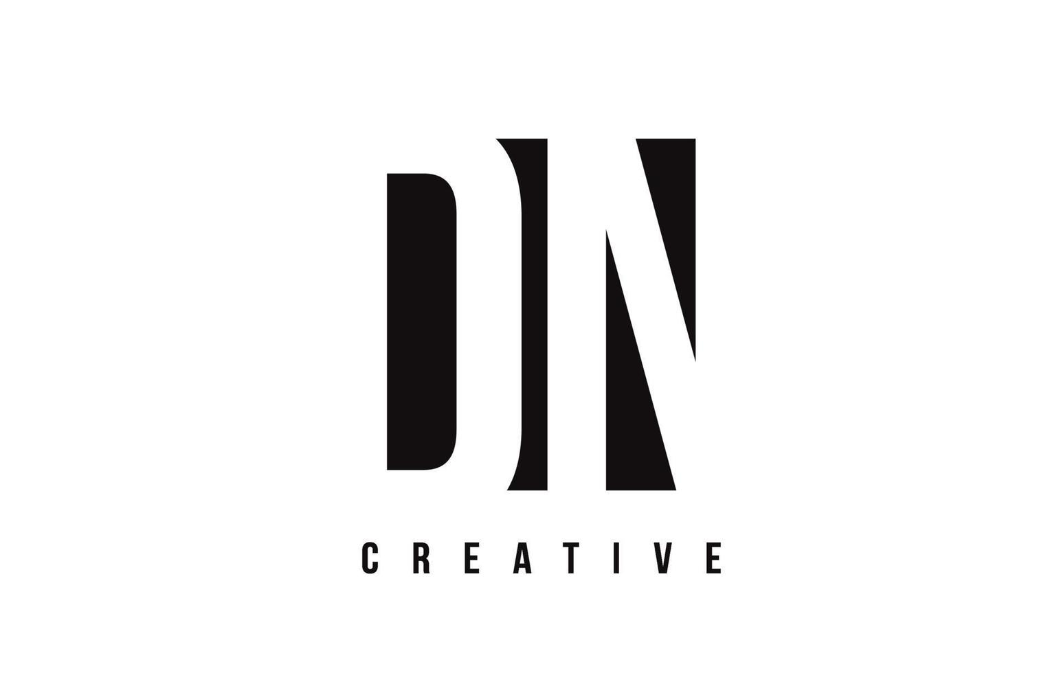 DN D N White Letter Logo Design with Black Square. vector