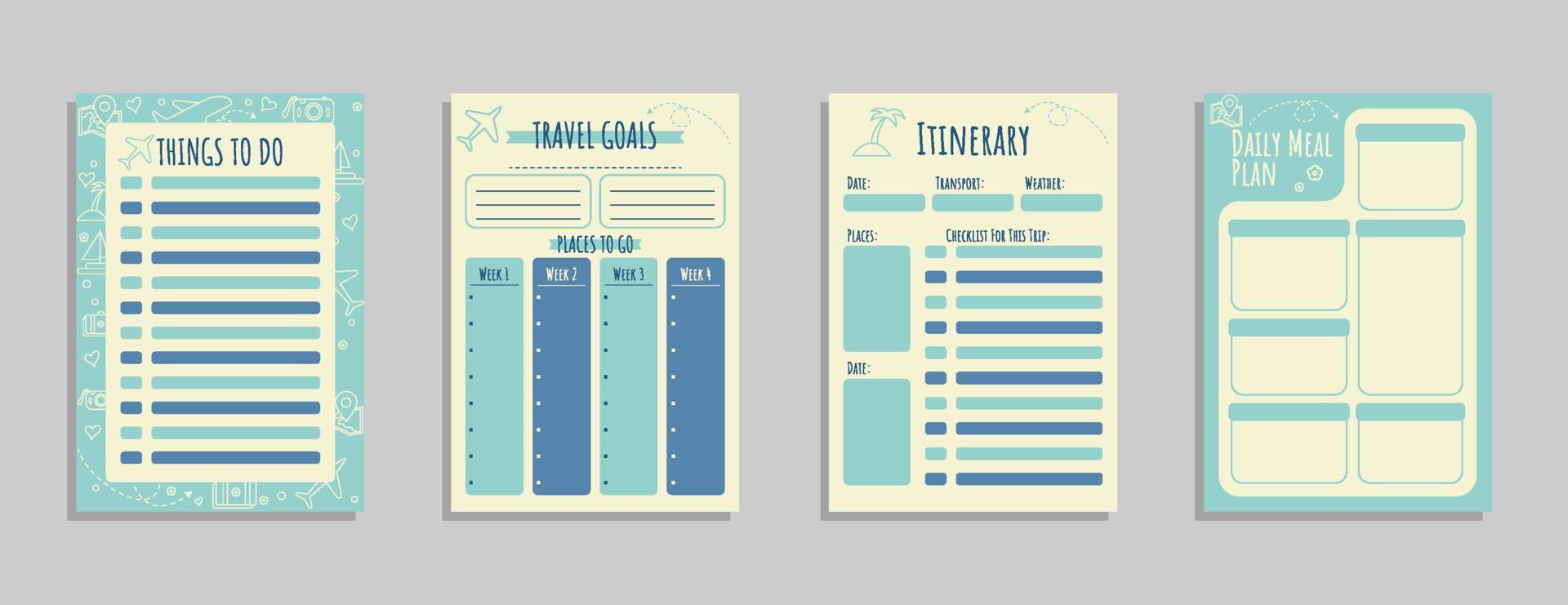 tabla de viaje de plantilla de diario vector