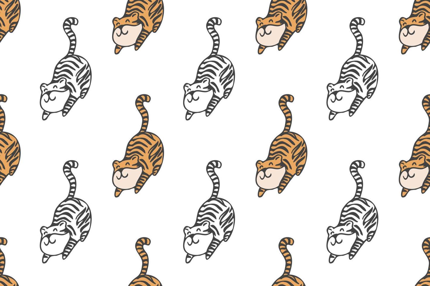 lindo, tigre, seamless, patrón, caricatura vector