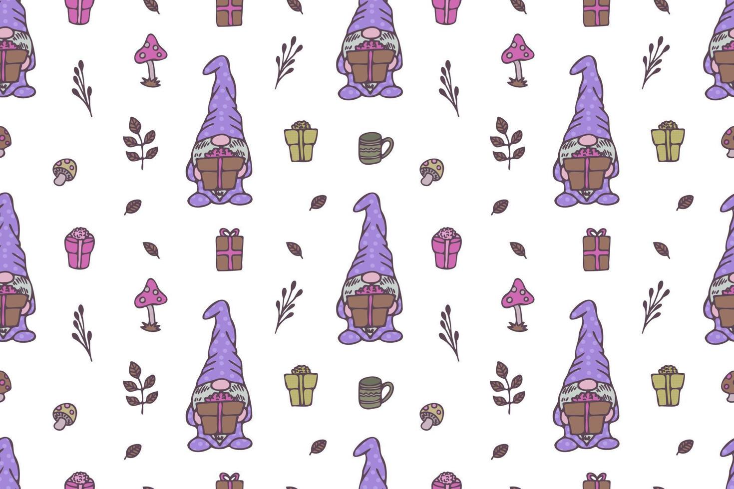 Cute Gnomes seamless pattern vector