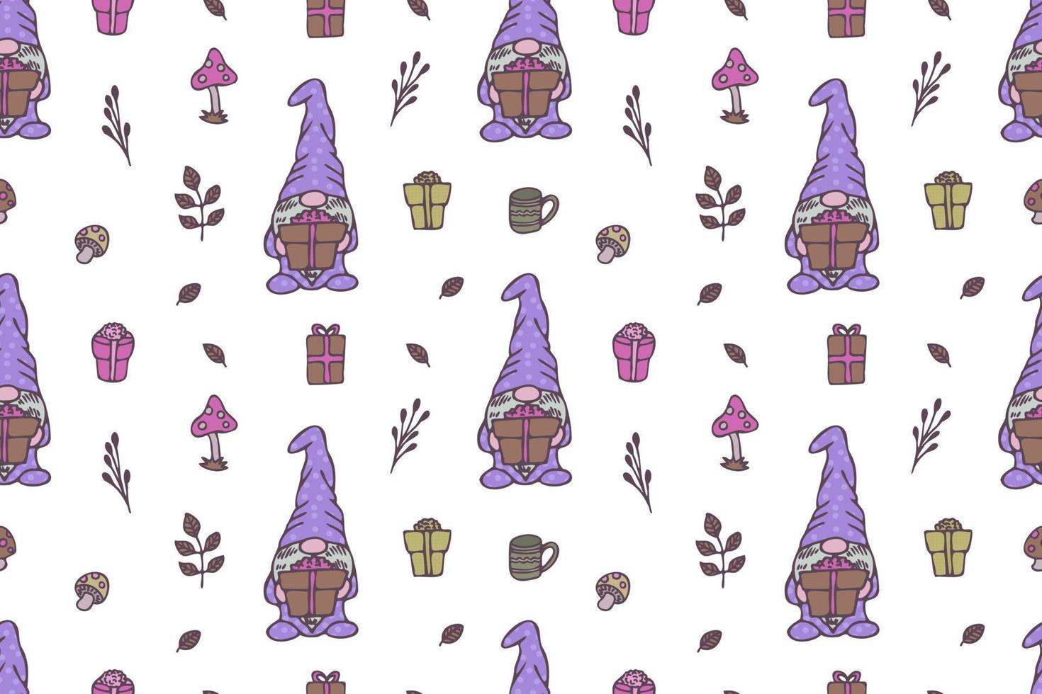 Cute Gnomes seamless pattern vector