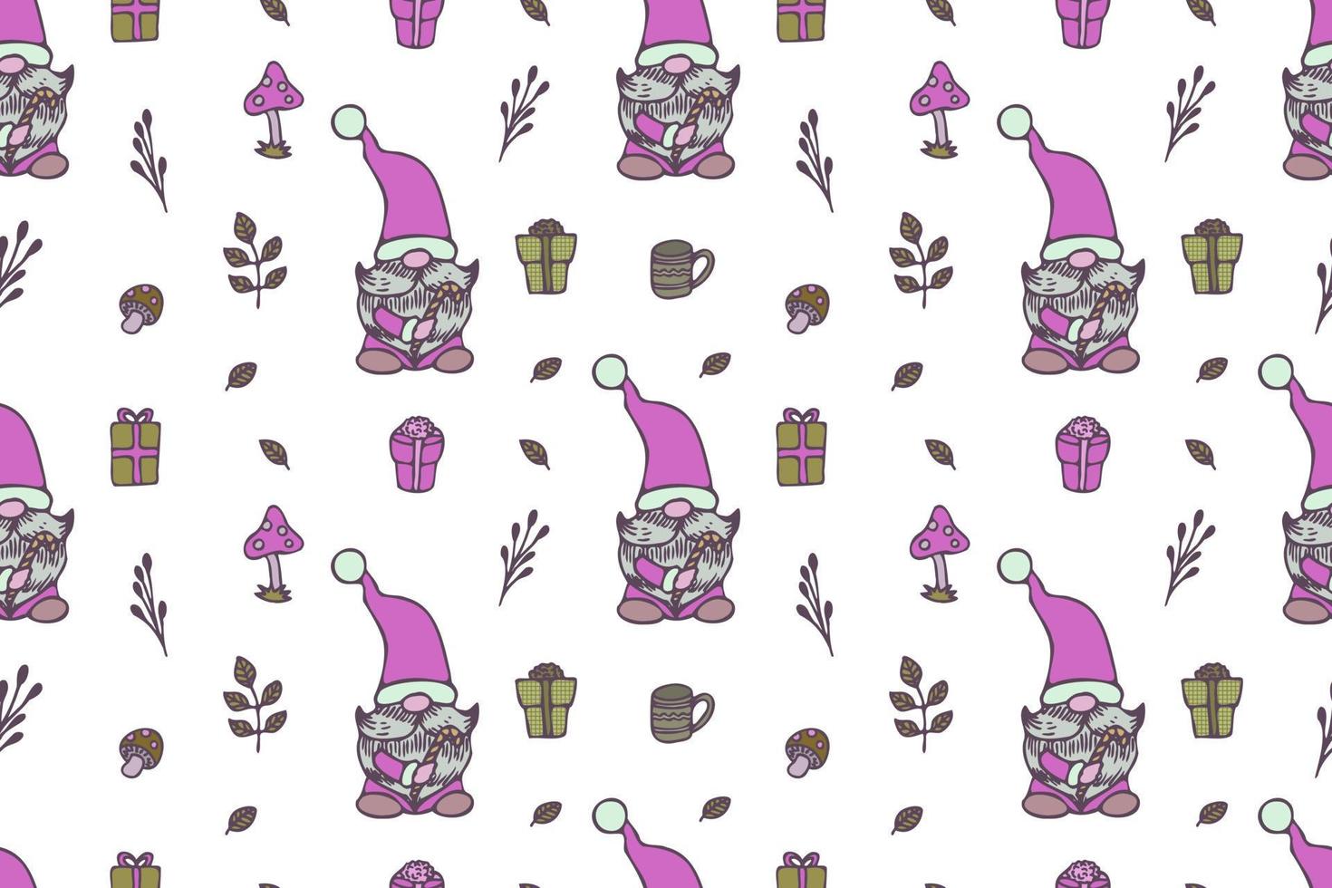 Cute Gnomes seamless pattern, wallpaper vector
