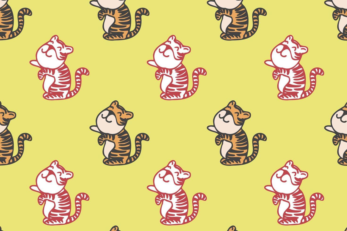 Cute tiger seamless pattern cartoon, vector