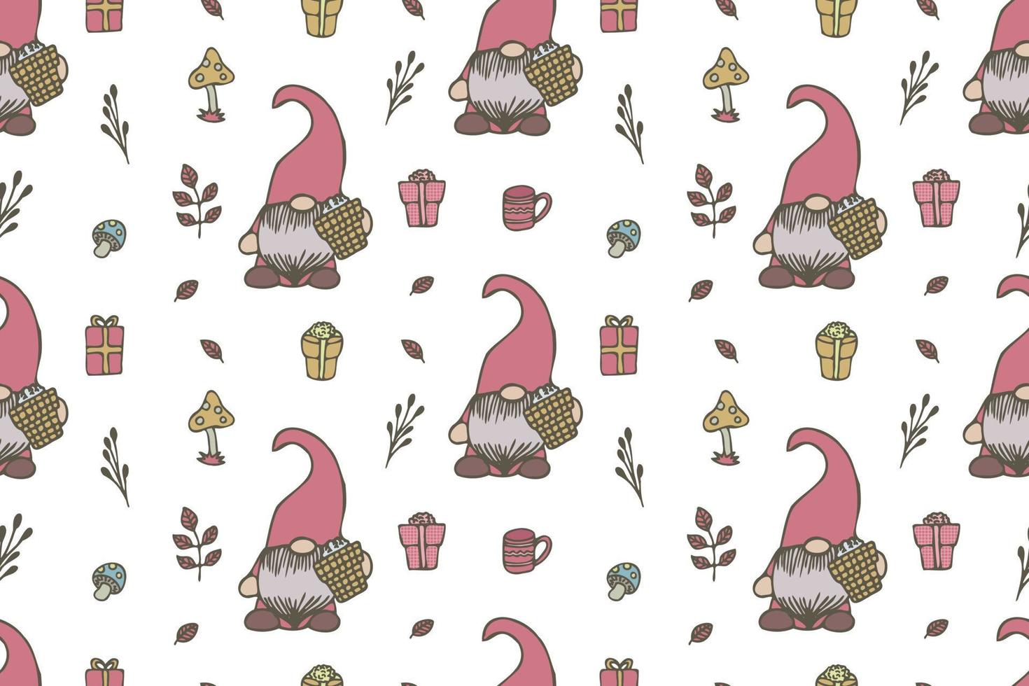 Cute Gnomes seamless pattern vector