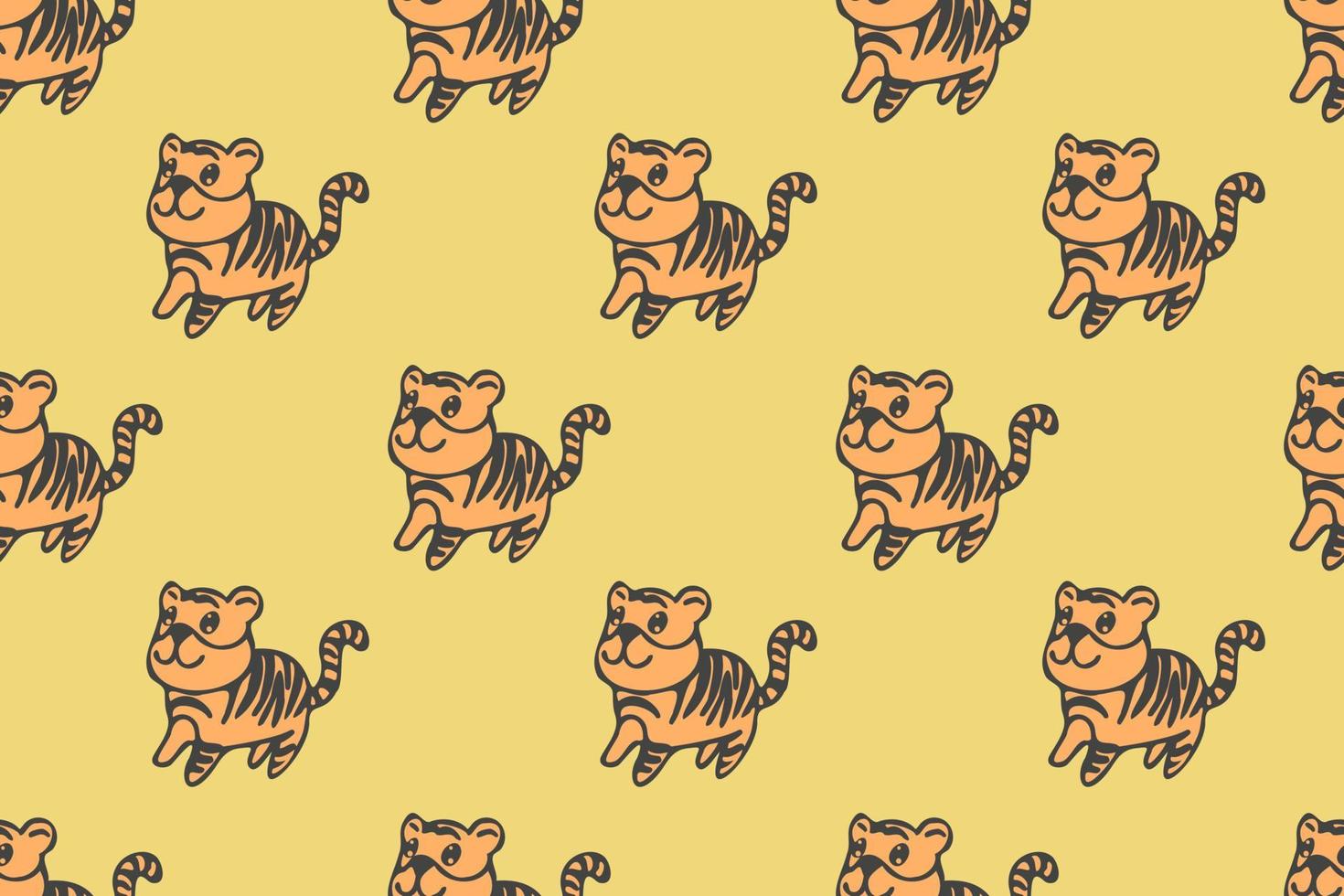 Cute tiger seamless pattern cartoon, vector
