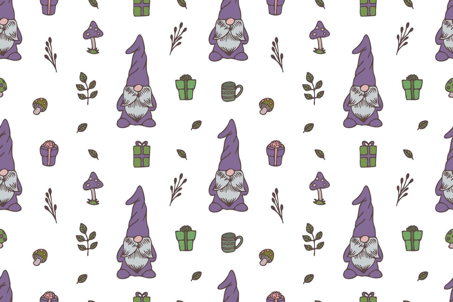 Cute Gnomes seamless pattern vector