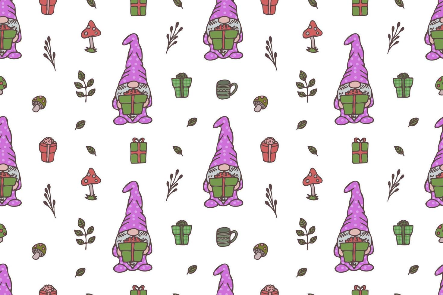 Cute Gnomes seamless pattern vector
