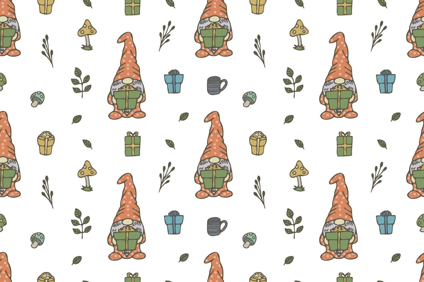 Cute Gnomes seamless pattern vector