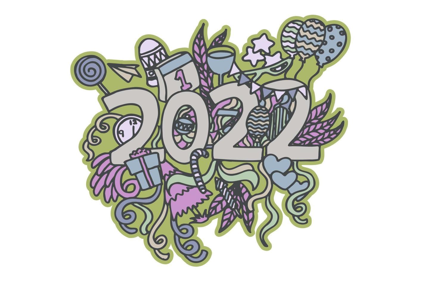 Happy new year 2022 abstract doodles vector