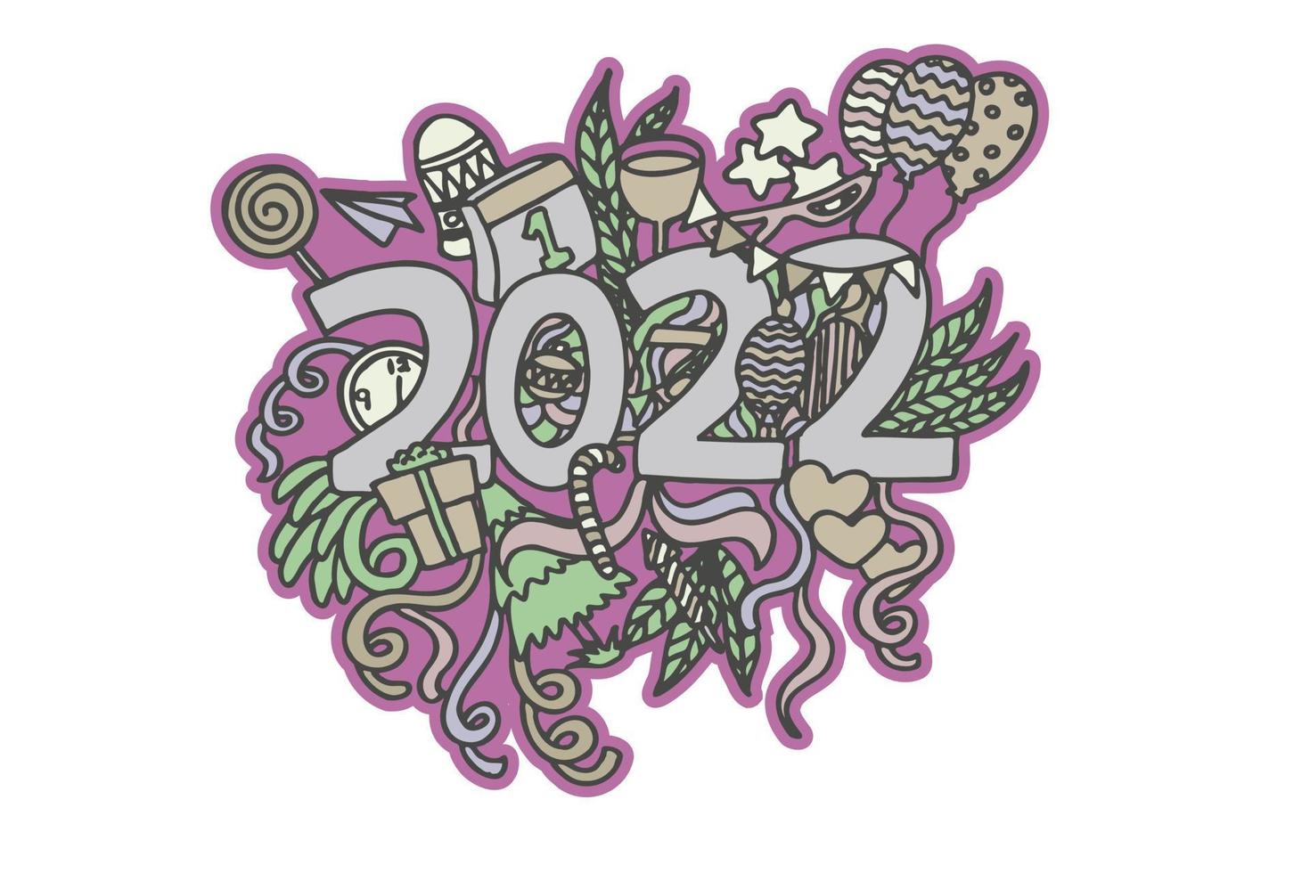 Happy new year 2022 abstract doodles vector