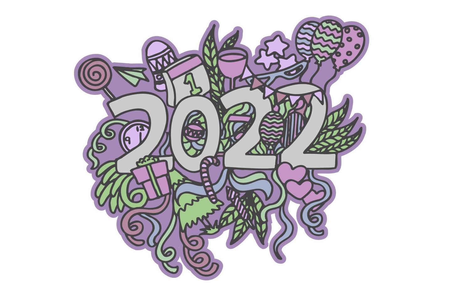 feliz año nuevo 2022 garabatos abstractos vector