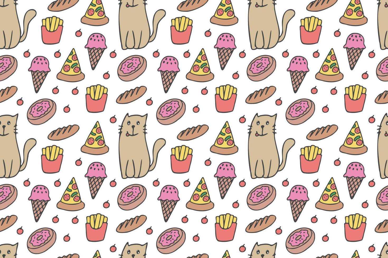 Cats and food seamless pattern vector