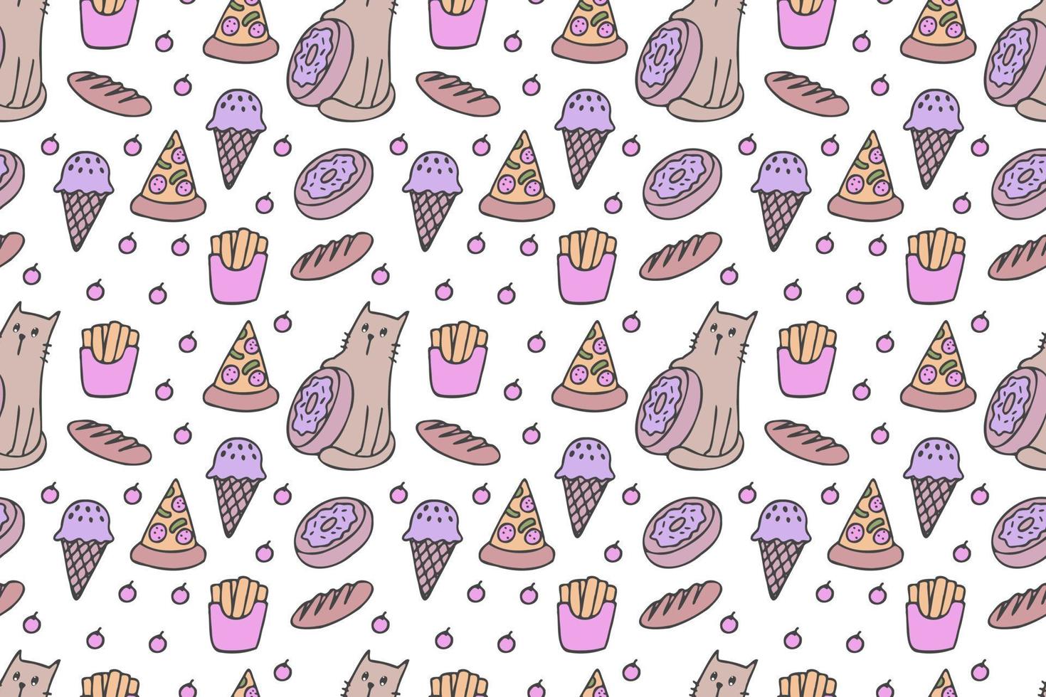 Cats and food seamless pattern vector